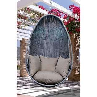 Vifah Outdoor Hanging Chair in Light Grey Plastic Rattan at 