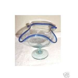    Blown Glass Stemmed Bowl with Cobalt Blue Rim: Everything Else