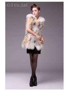 0317 Fox Fur Long elegant beauty Vest waistcoat gilet sleeveless coat 