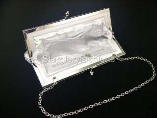 Beaded Wedding Evening Purse Clutch Handbag Bag, Silver  