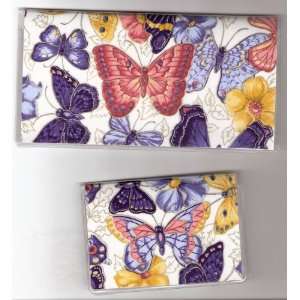  Checkbook Cover Debit Set Made with Butterfly Cream Fabric 