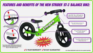   STRIDER Kids Balance Bike ST 3 No Pedal Learn To Ride Pre Bike Green