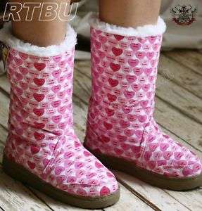 Pink Heart Canvas 30% Wool Shearling Lined Snow Boot L  