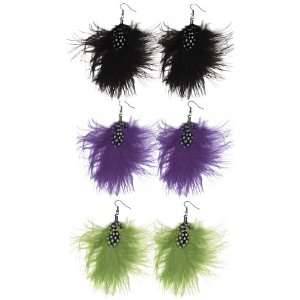  Pack of 3 Pair Fuzzy Feather Earrings 3 Pair Jewelry