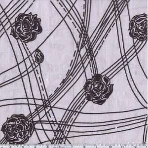  58 Wide Flocked Organza Roses Silver/Black Fabric By The 