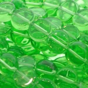 Green Glass Beads  Coin Plain   8mm Diameter, Sold by 16 Inch Strand 