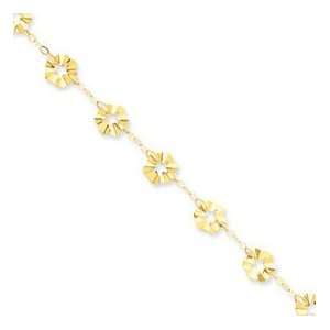  14k Yellow Gold Adjustable Flower Anklet Jewelry