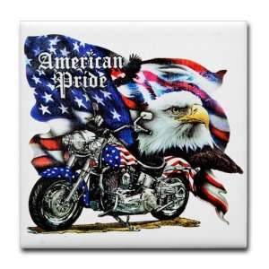  Tile Coaster (Set 4) American Pride US Flag Motorcycle and 