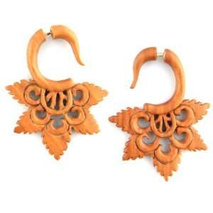  Maple Fleur Filigree Crest Hand Carved Sono Wood Earrings 