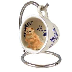  Red Persian Red Holiday Tea Cup Cat Ornament