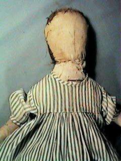18 Antique Primitive Cloth or Rag Doll Bl Stripe Dress  