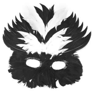  Mardi Gras Black & White Feather Eye Mask: Toys & Games