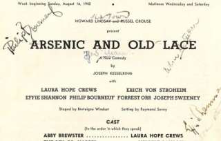   LAURA HOPE CREWS ORIG 1942 SIGNED ARSENIC + OLD LACE PLAYBILL  