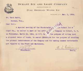 1904 DURANT INDIAN TERRITORY PH TOBIN GOVERNOR WILLIAMS  