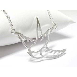 ZAD Beatiful Large Spiritual Dove Bird Outline Charm Necklace Silver 