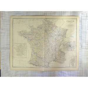  JOHNSTON ANTIQUE MAP c1870 FRANCE PARIS CORSICA SEINE 