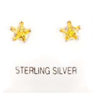  4mm Star Yellow CZ Silver Stud Earrings Jewelry
