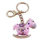 rocking horse purse charm key chain pink enameled bejeweled new