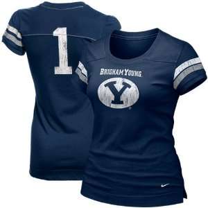   Cougars Ladies #1 Navy Blue Replica Football T shirt Sports
