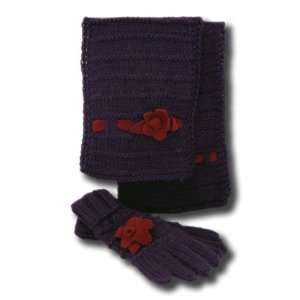  Red Fish Designs Plum Wool Scarf and Gloves Set RF KN0062 
