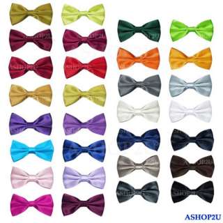New Mens Pure Plain Bowtie Polyester Pre Tied Wedding Bow Tie  