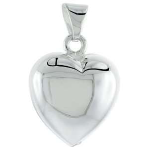  Sterling Silver Puffed Heart Pendant, Made in Italy. 13/16 