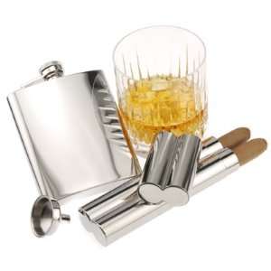   Mirrored Chrome Flask and Double Finger Cigar Holder