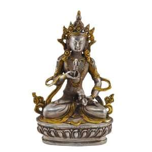  Tibetan Silver Gold Plated Green Tara Statue, Buddha 