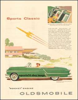 1953 Antique Oldsmobile Rocket 98 Convertible Car Vintage Print 