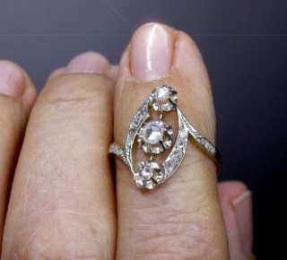 Antique Art Nouveau 18k Gold Double Rose Cut Diamond Engagement Ring 2 