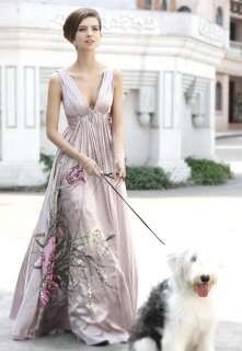 175 Size Nobel V neck Floral Evening Gown Dress Wedding Party Top 