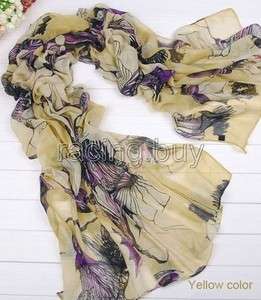 Yellow begonia flower ink cotton neck scarf shawl wrap  