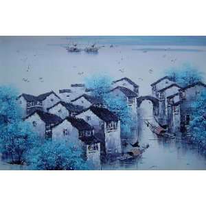 Southern Water Village in Winter Oil Painting 24 x 36 