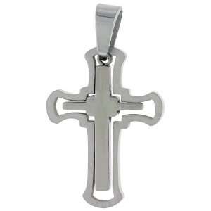   Cut Out Cross Pendant w/ 30 inch Bead Ball Chain, 1 3/16 in. (30 mm