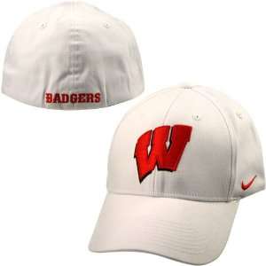 Nike Wisconsin Badgers White Swoosh Flex Fit Hat:  Sports 
