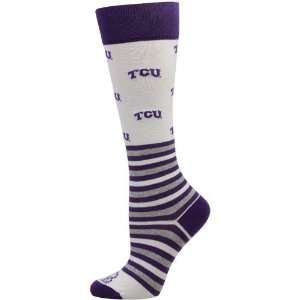   Frogs (TCU) Womens Striped Logo Knee Socks   White: Sports & Outdoors