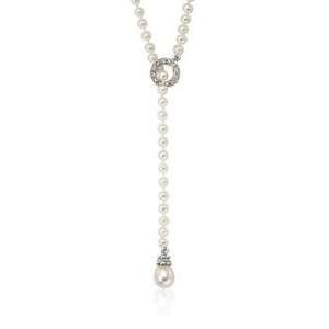   3mm Cultured Pearl, Diamond Lariat Necklace In Gold. 24 Jewelry