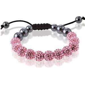  10mm Light Pink Crystal and Hematite Beads with Black Cord 