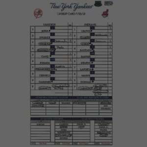  Yankees at Indians 7 28 2010 Game Used Lineup Card 