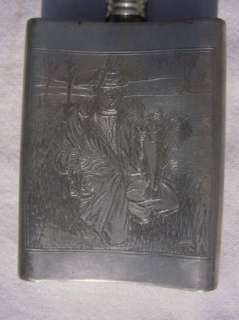 BRITISH PEWTER FLASK WITH FLY FISHING SCENES  