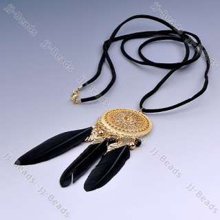 1pc Ethnic Forever 21 Dream Catcher Black Feather Round Dangle Pendant 