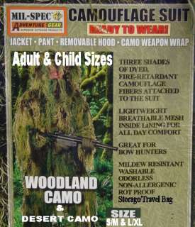 tac Sniper GHILLIE CAMOFLAGE SUIT 5pc WOODLAND camo YOUTH BOYS CHILD L 