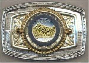 Gold on Silver Colorado Statehood Commemorative Quarter Belt Buckle 