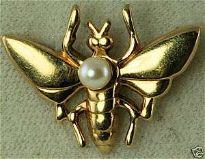 VINTAGE 1920S 10K GOLD BUG INSECT BEE PEARL PIN  