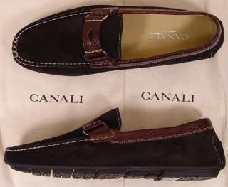 CANALI SHOES $495 DARK BROWN CONTRAST STITCH ACCENTED VAMP DRIVER 11.5 