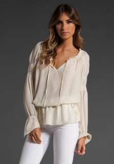 HAUTE HIPPIE Double Silk Georgette Smocked Pleasant Blouse in Swan at 