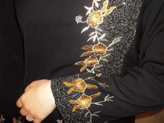 Muslim Black fancy Abaya/Jilbab/Crepe size 8 petite fits up to 5 5 