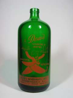 Vintage Green Glass Seltzer Bottle Dows Beverages New Jersey Waiter 
