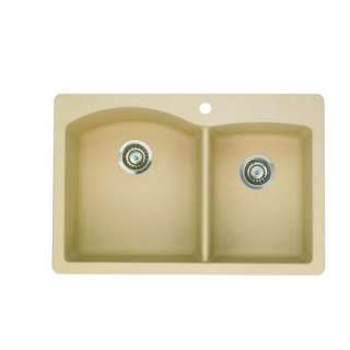   33 in. x 22 in. x 9.5 in. 1 Hole Double Bowl Kitchen Sink in Biscotti