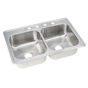   Top Mount Stainless Steel 33x22x7 4 Hole Double Bowl Kitchen Sink